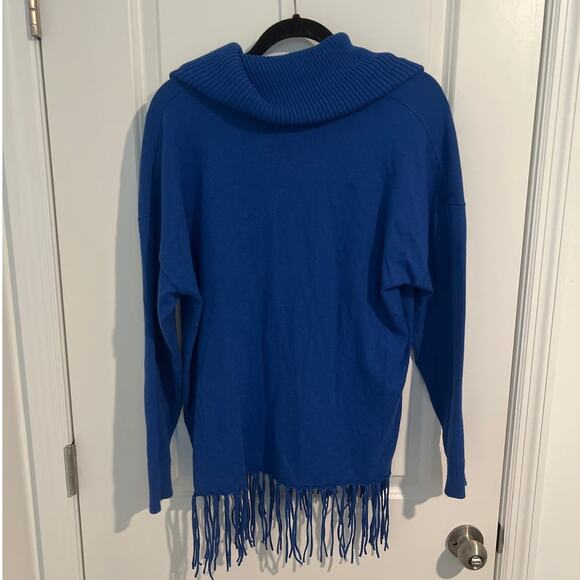 Michael Kors Long Sleeve Drape Cowl Neck Fringe Hem Knit Sweater Blue Women's 0X - Picture 7 of 7